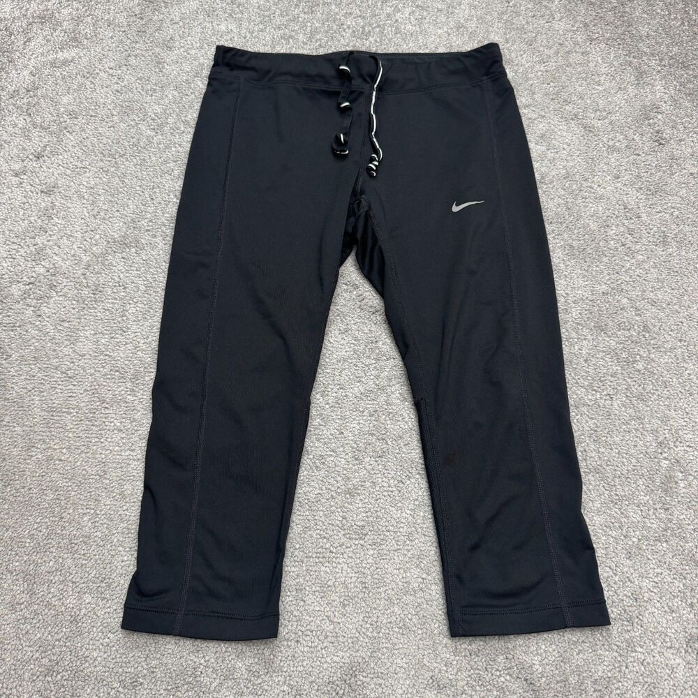 Nike Tech Dri-Fit Mesh Running Capri Crop Leggings Womens Medium Black Active